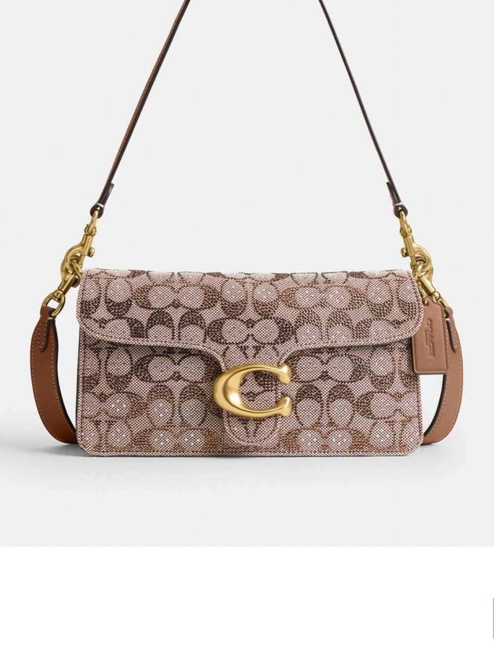Coach Crystal Signature Canvas Shoulder Bag in Beige/Brown with Gold Hardware